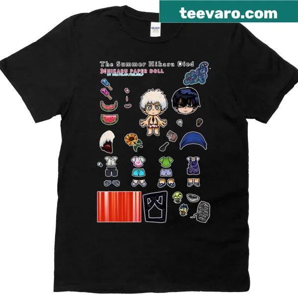 Whimsical paper doll design with cutout borders on a T-shirt