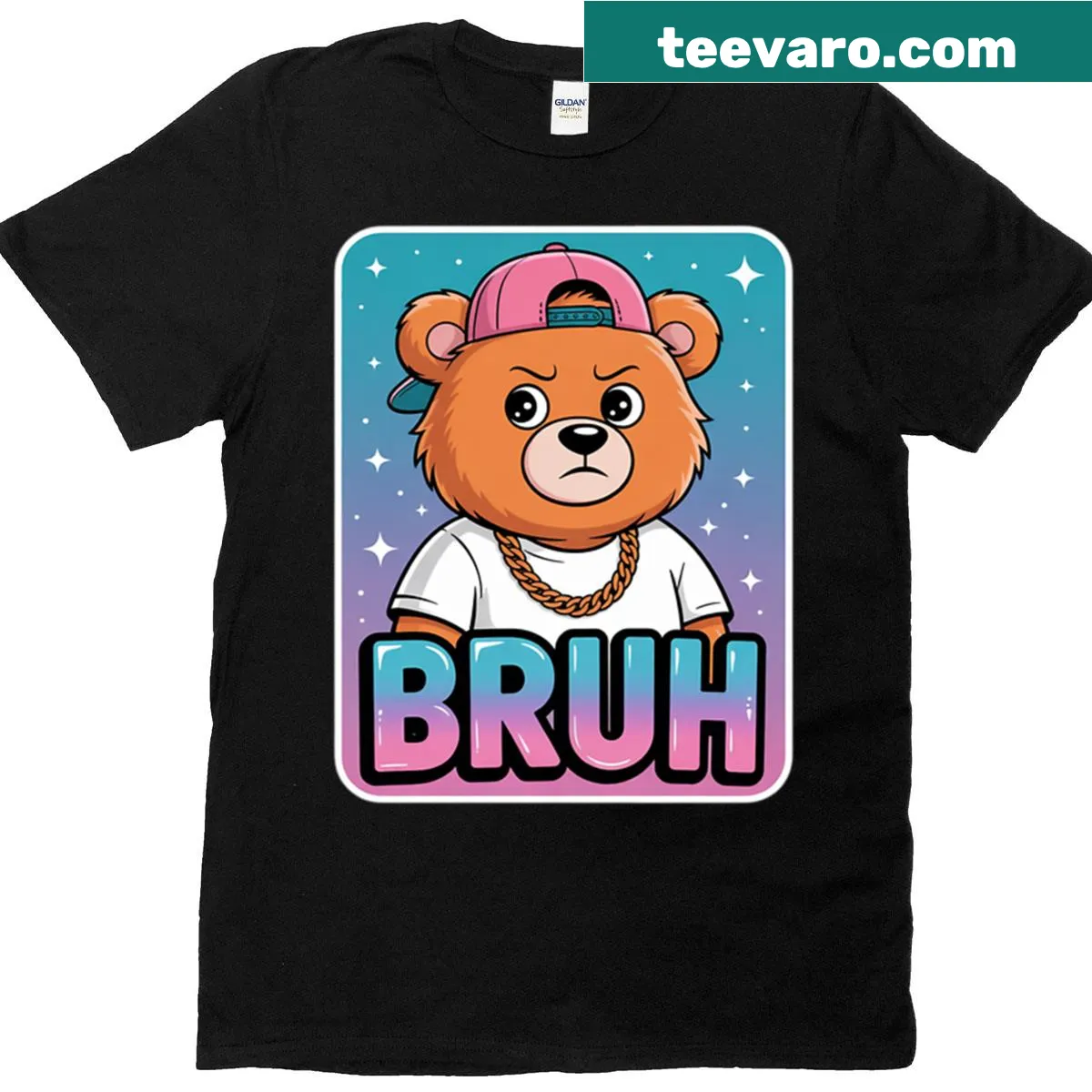 T-shirt featuring a playful hip-hop teddy bear design. — on a men's t-shirt