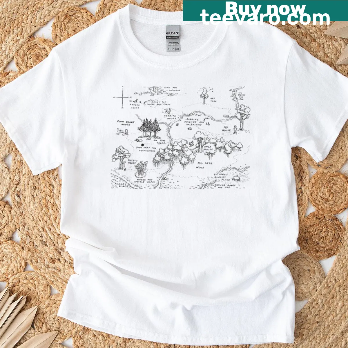 Illustrated map of the Hundred Acre Wood from Winnie the Pooh. — on a men's t-shirt