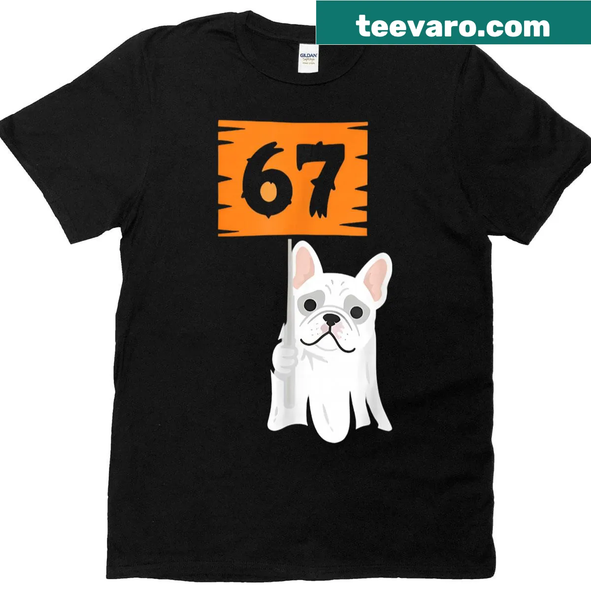 Funny Halloween t-shirt with cartoon French Bulldog and humorous text — on a men's t-shirt