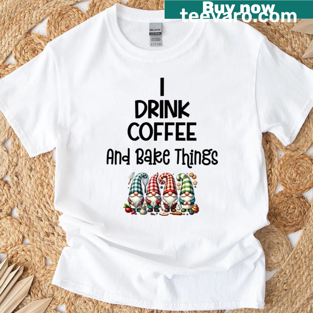 Playful typography t-shirt celebrating coffee and baking. — on a men's t-shirt