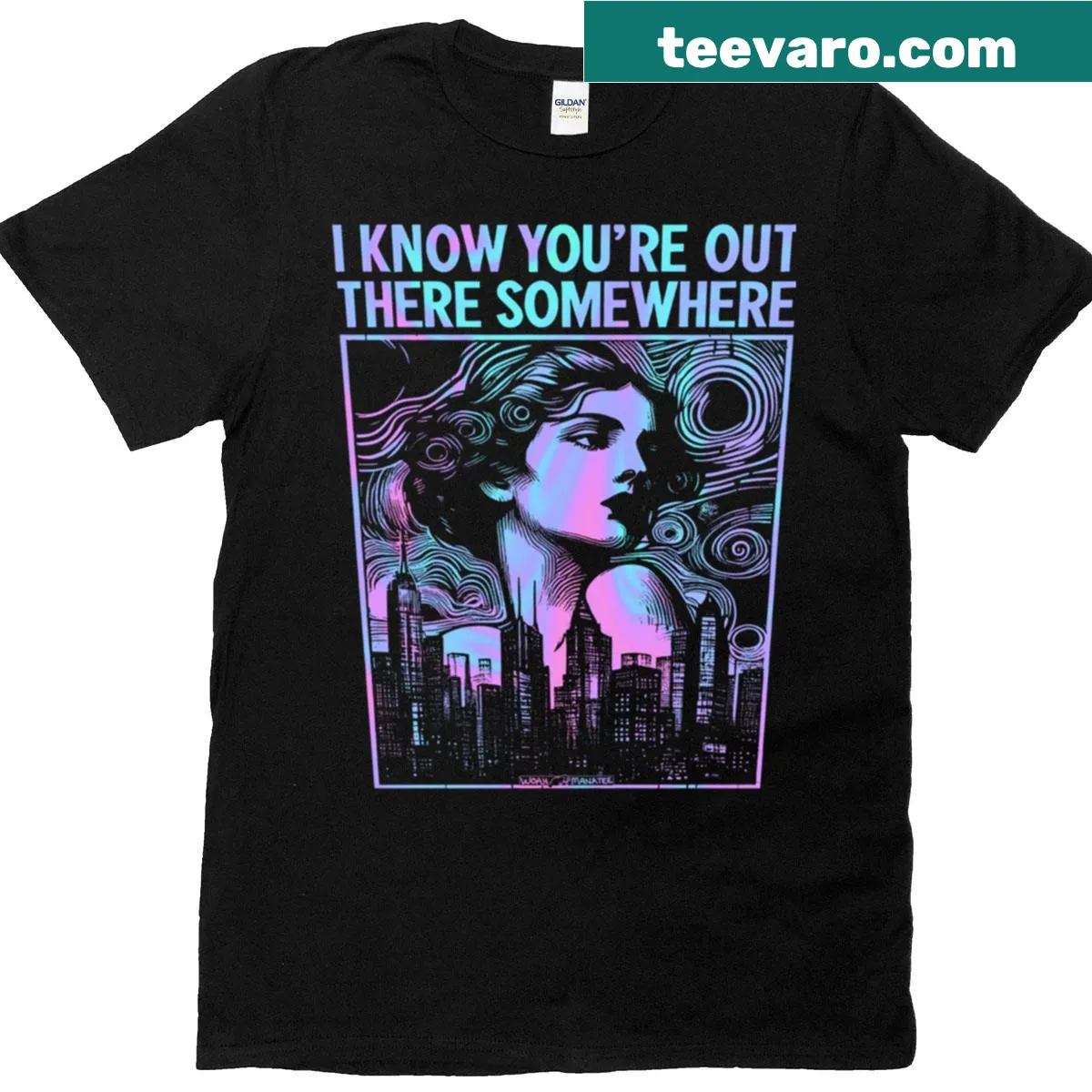Inspirational I Know You're Out There Somewhere T-shirt with simple text. — on a men's t-shirt
