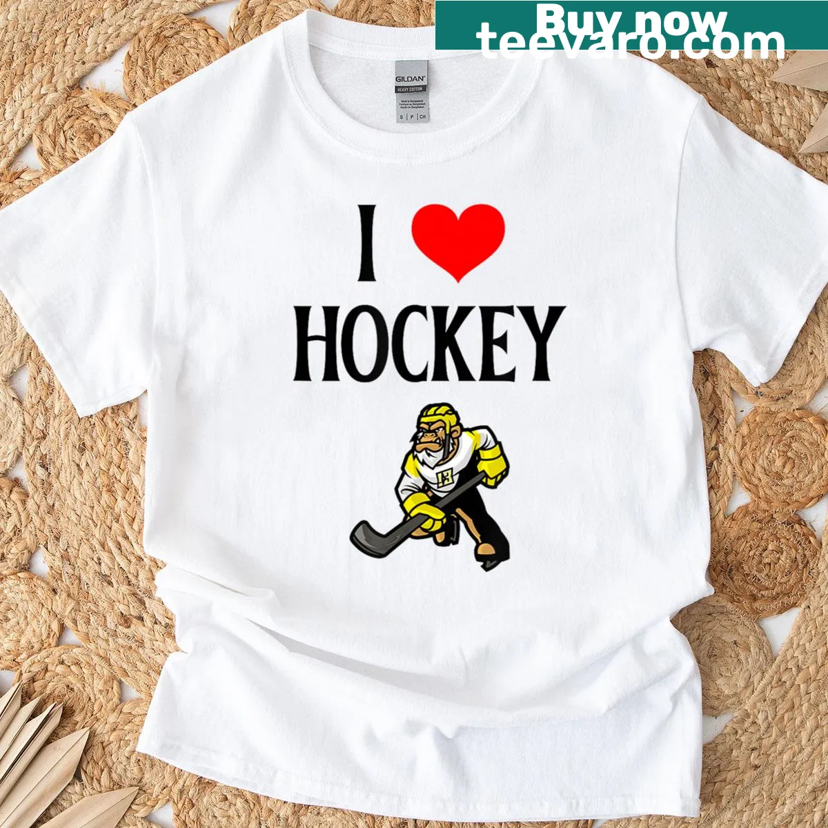 Funny T-shirt with 'I Love Hockey' and heart graphic — on a men's t-shirt