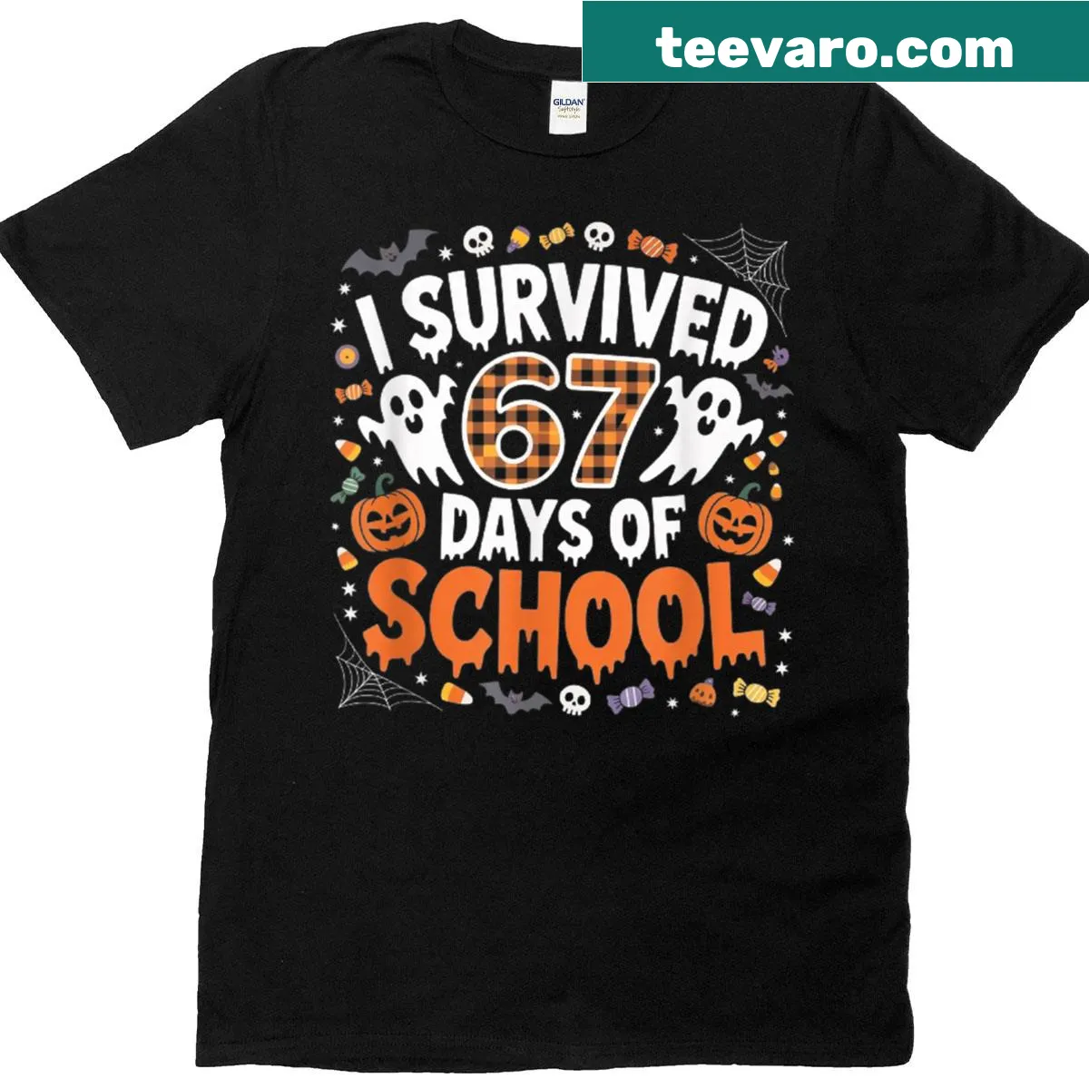 Funny Halloween shirt about surviving school days — on a men's t-shirt