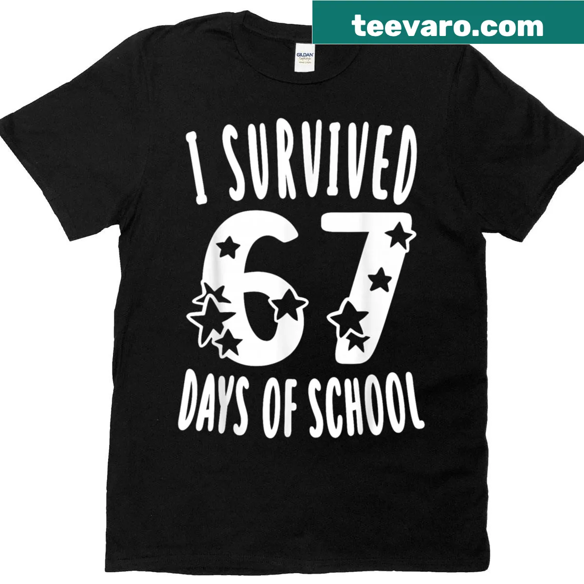 T-shirt with the phrase 'I Survived 67 Days Of School' in a humorous font — on a men's t-shirt