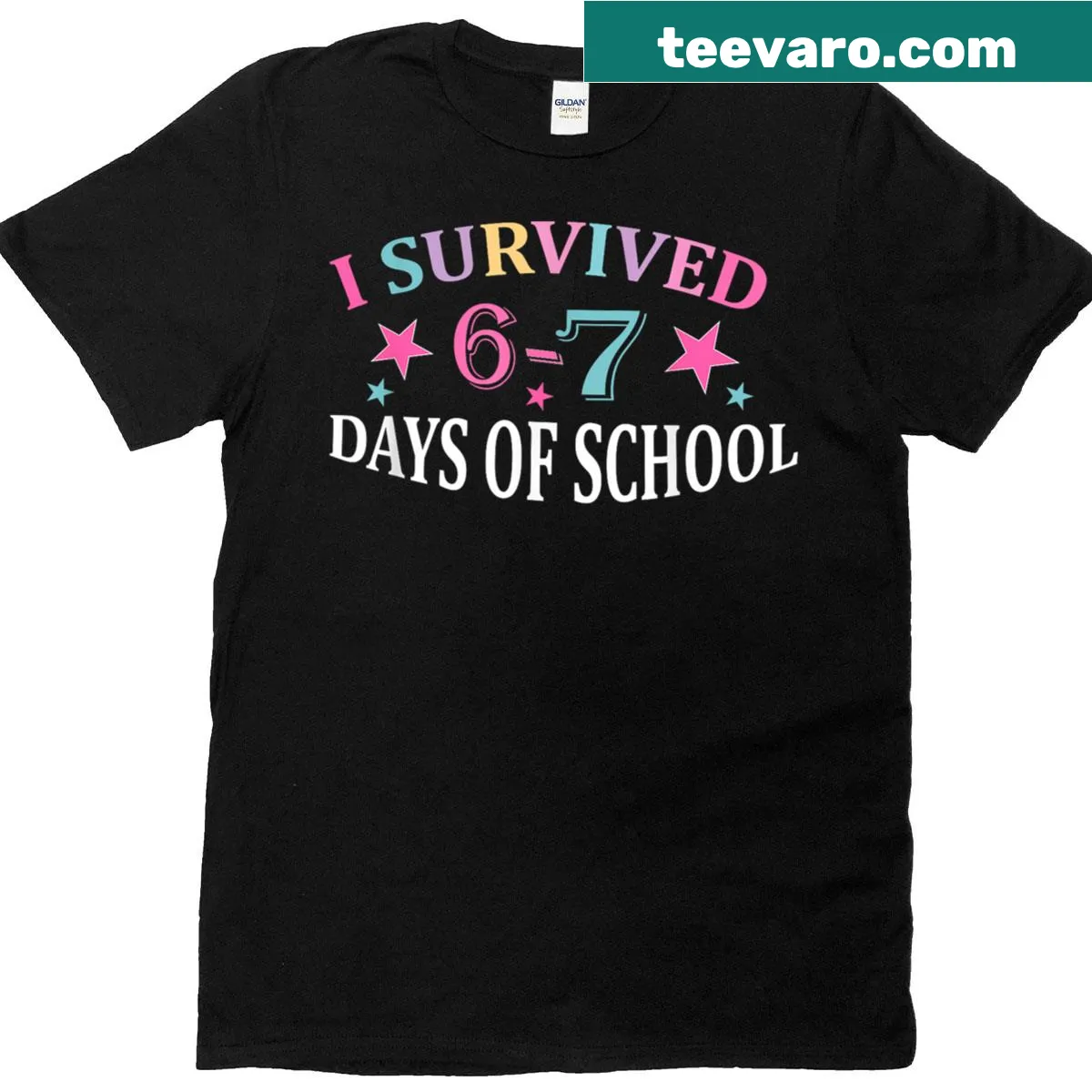 Humorous I Survived 67 Days Of School Teachers t-shirt with bold text — on a men's t-shirt