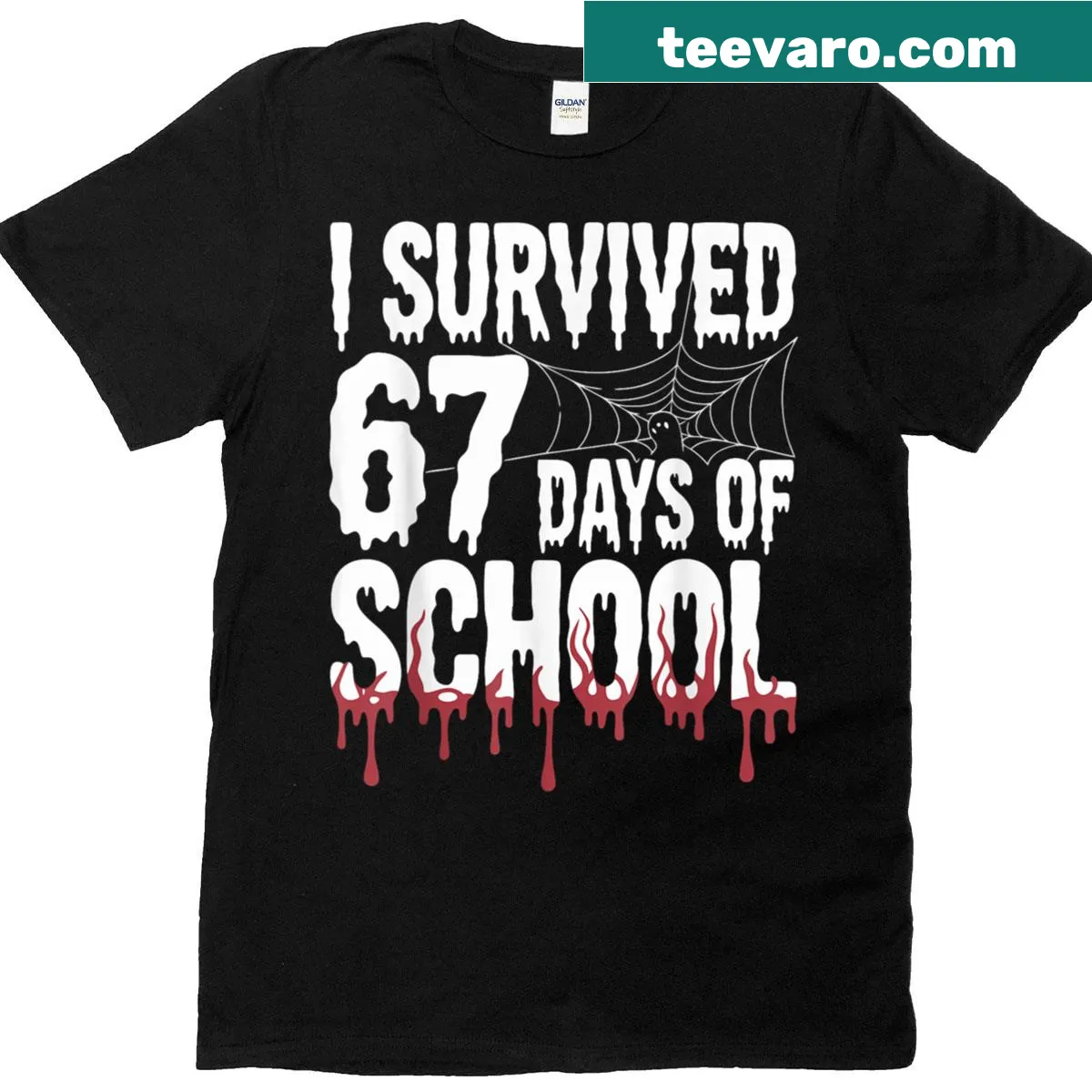 Funny T-shirt celebrating survival through 67 days of school. — on a men's t-shirt