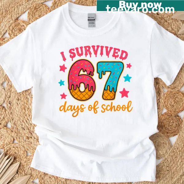 Funny t-shirt celebrating survival in school with humorous text