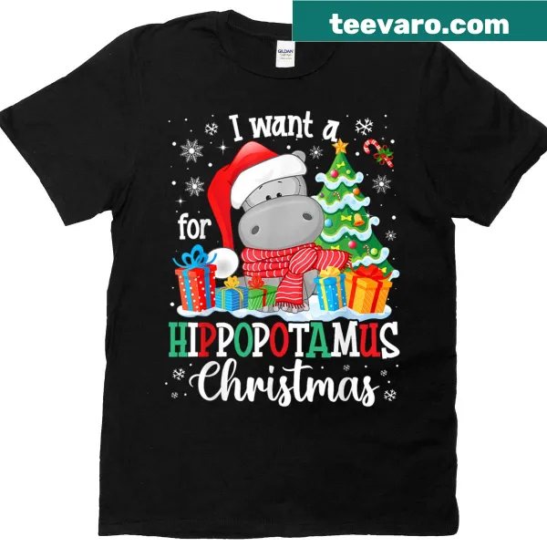 Cute hippo Christmas T-shirt with playful text