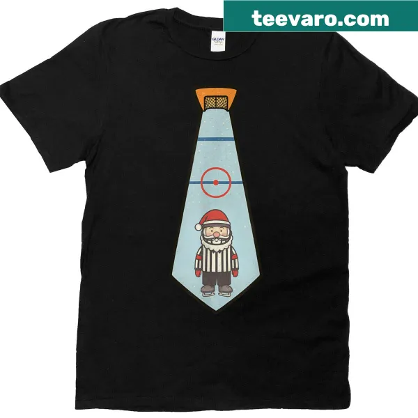 Funny Santa referee graphic for hockey on a Christmas t-shirt