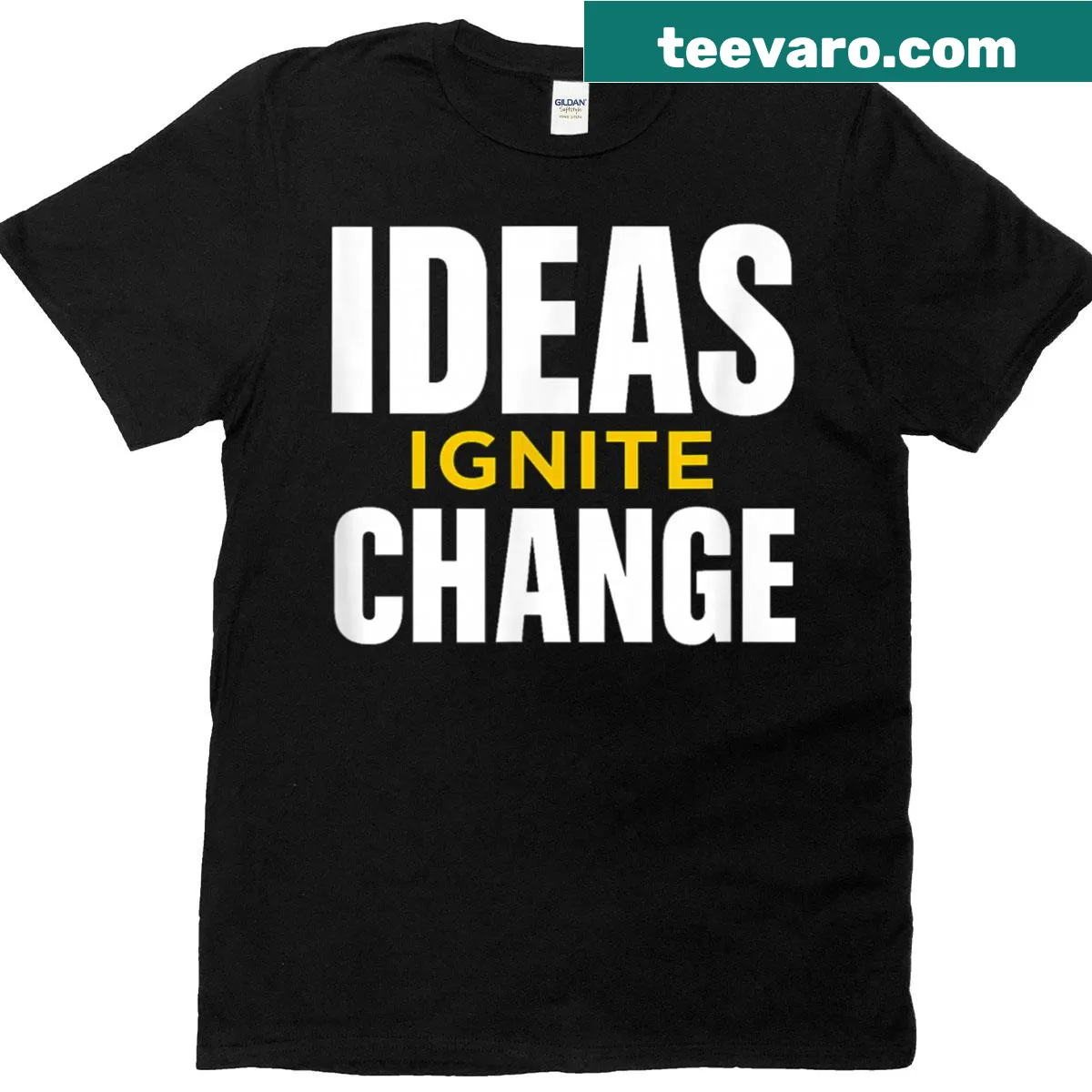 Graphic motivational t-shirt with text emphasizing ideas and change — on a men's t-shirt