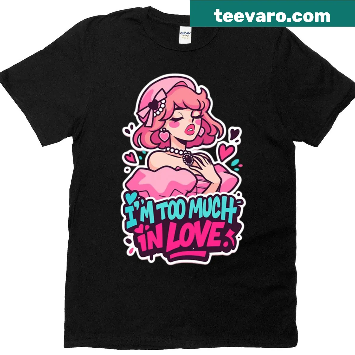 Cute graphic T-shirt stating 'I'm Too Much In Love' — on a men's t-shirt