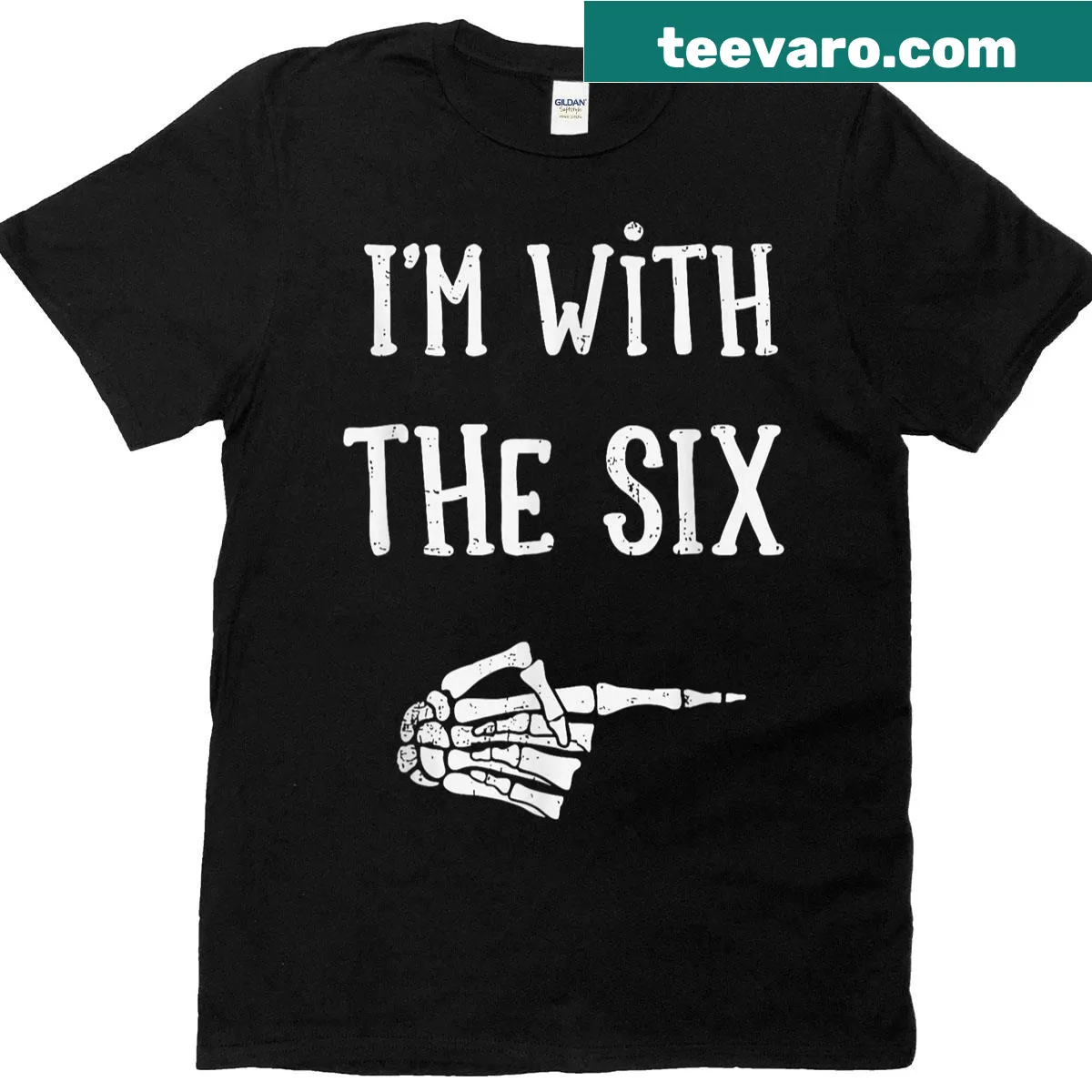 Funny couple's Halloween t-shirt with the phrase 'I'm With The Six' — on a men's t-shirt