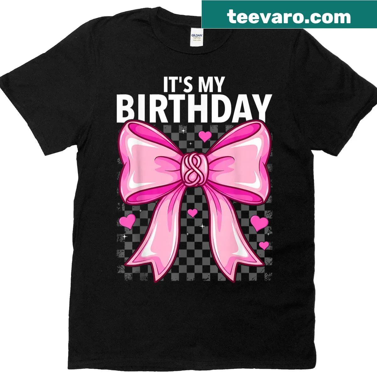 Groovy birthday T-shirt with bow graphic and fun text design — on a men's t-shirt