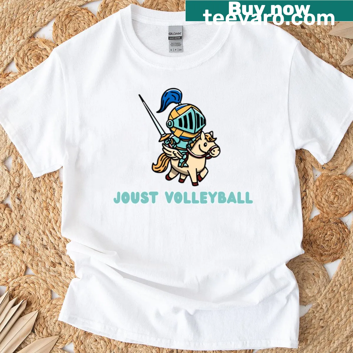 Volleyball player graphic T-shirt depicting a player jumping to serve. — on a men's t-shirt