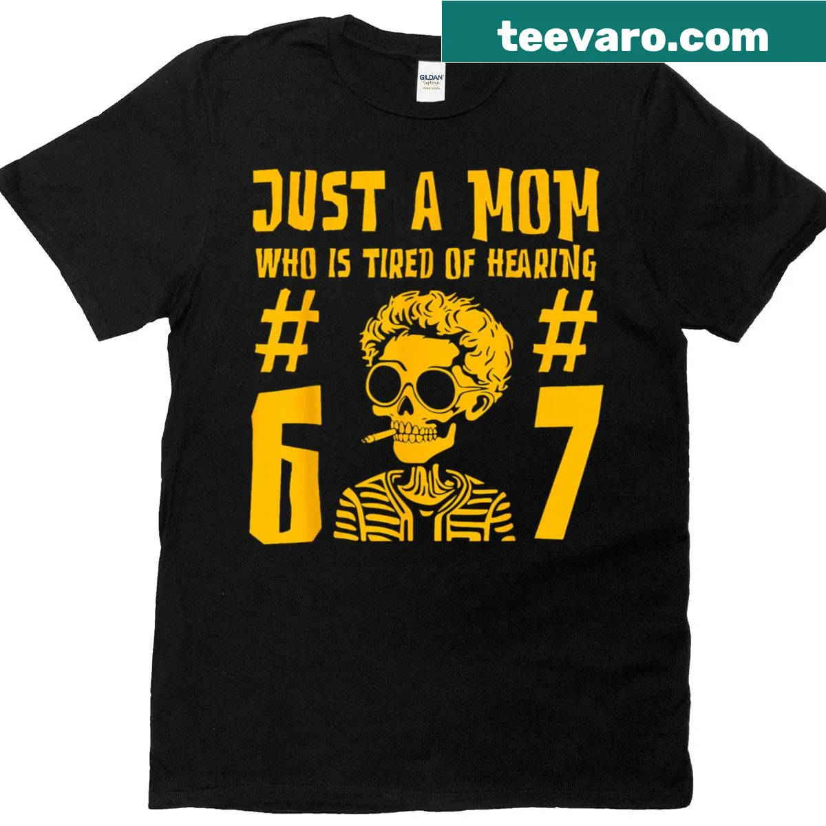 Humorous t-shirt for moms featuring a playful skeleton design — on a men's t-shirt