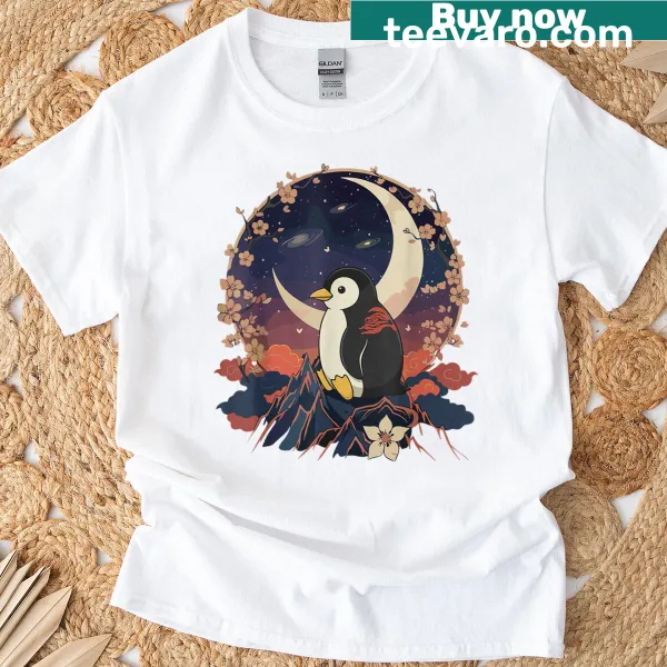 Cute kawaii penguin moon design on a t-shirt