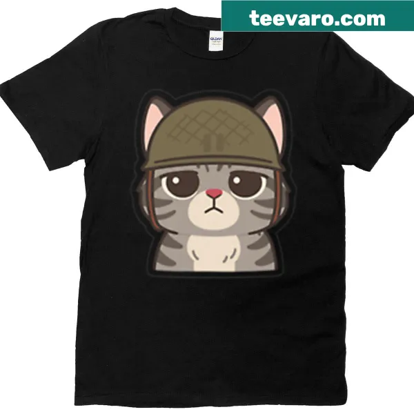 Cute cat graphic with text referencing PTSD and humor