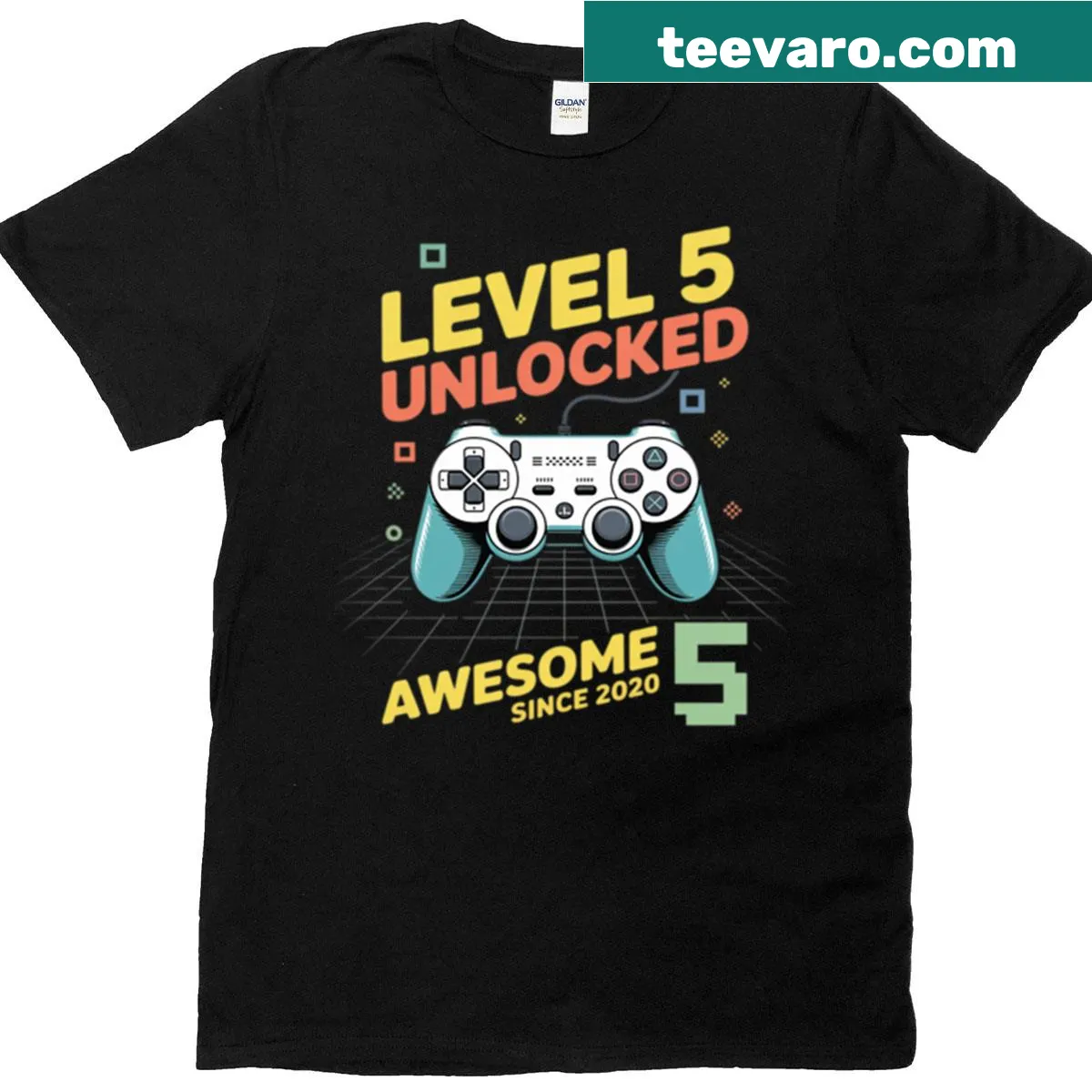 Birthday t-shirt with 'Level 5 Unlocked' text for kids — on a men's t-shirt