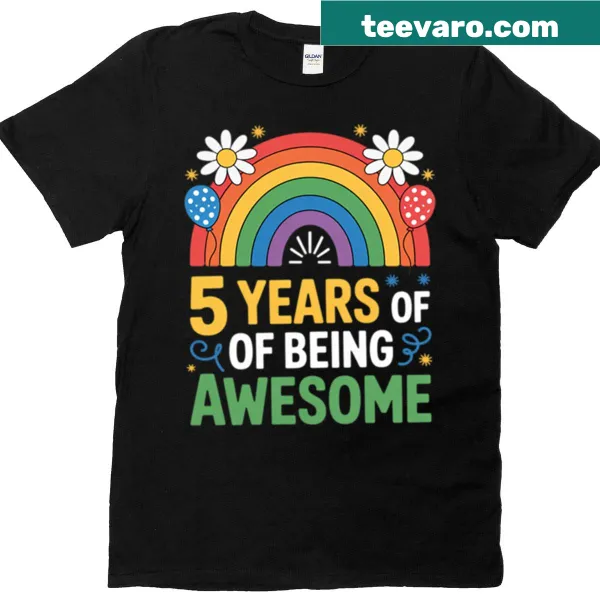 Colorful Kids T-shirt celebrating 5 years of being awesome