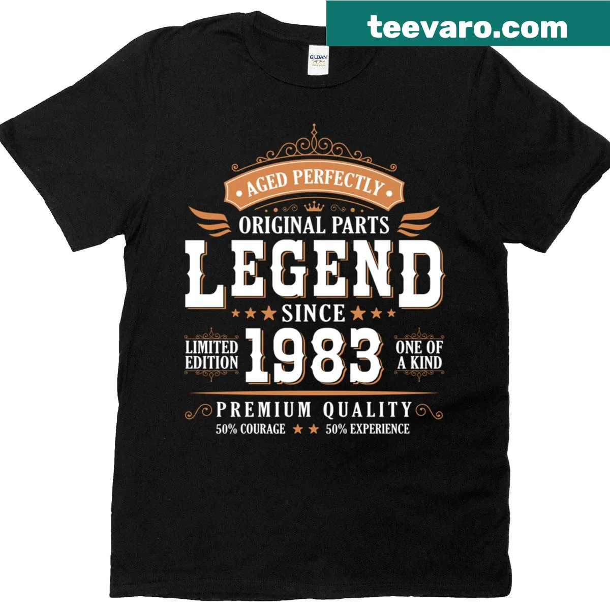 Birthday t-shirt for men born in 1983 with 'Legend Since 1983' text — on a men's t-shirt