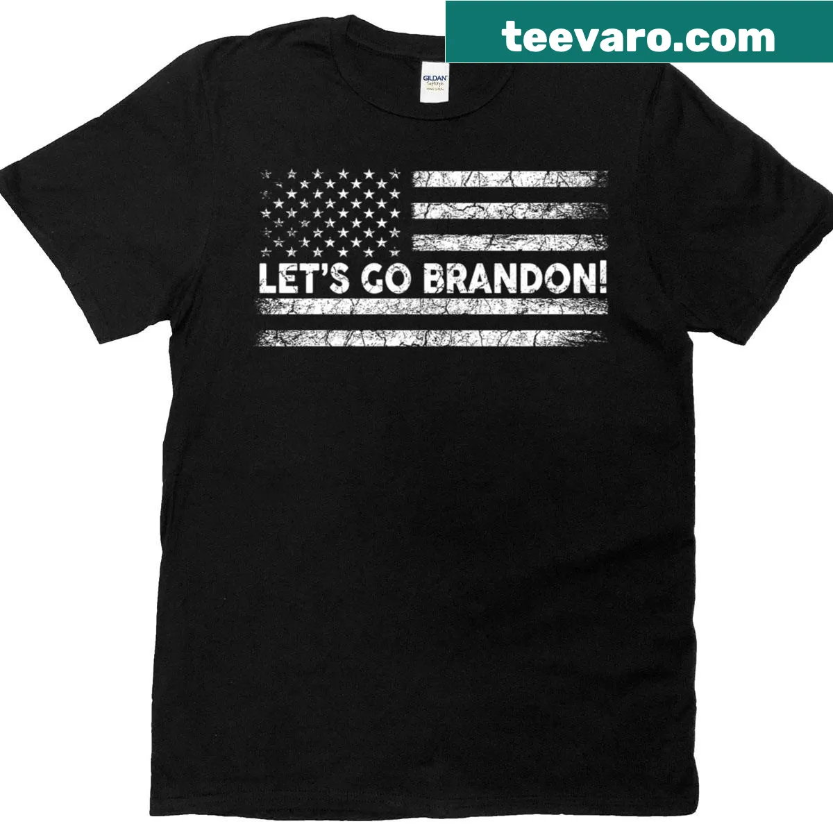 Typography shirt with 'Let's Go Brandon' and USA flag design — on a men's t-shirt