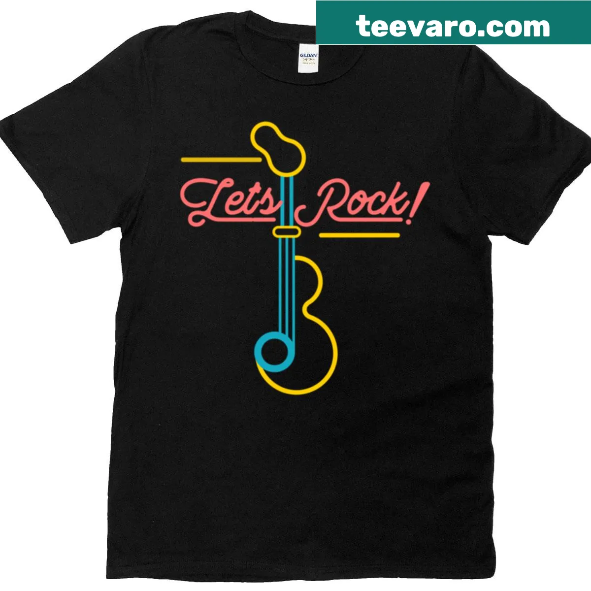 Bold guitar graphic on a music lover's t-shirt — on a men's t-shirt