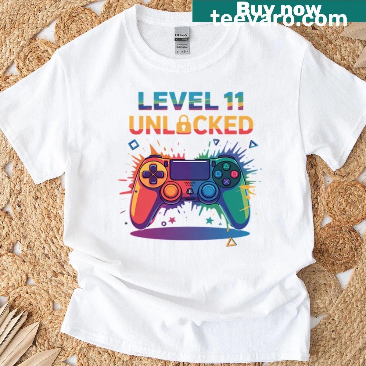Level 11 Unlocked T-shirt celebrating an 11th birthday with a gaming theme — on a men's t-shirt