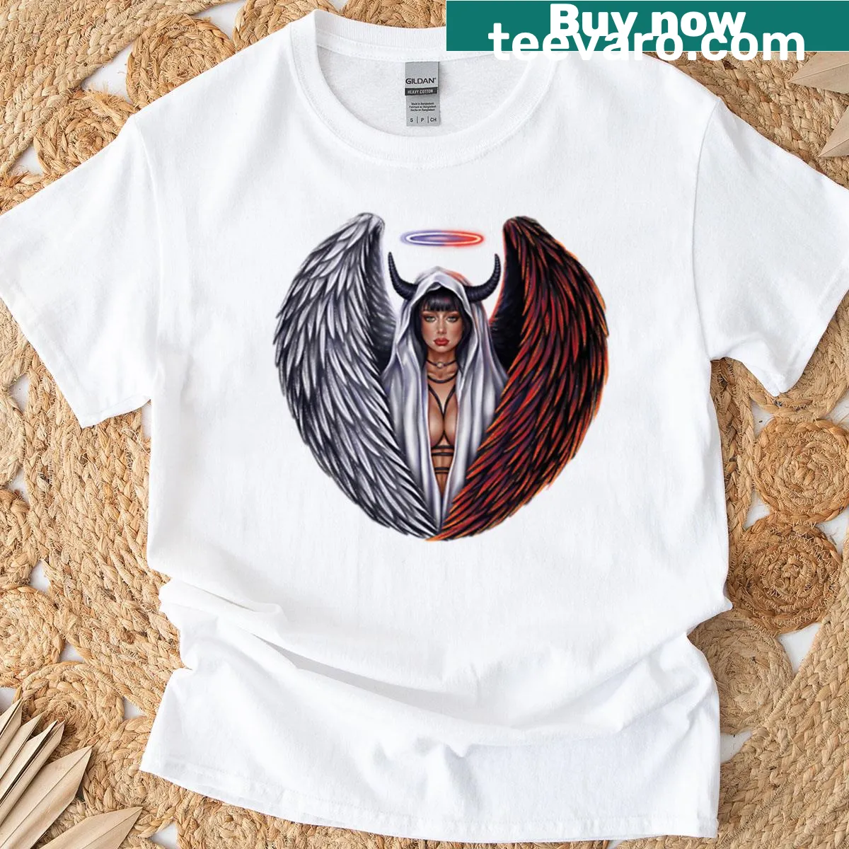 T-shirt depicting light and shadow duality concept in creative typography — on a men's t-shirt