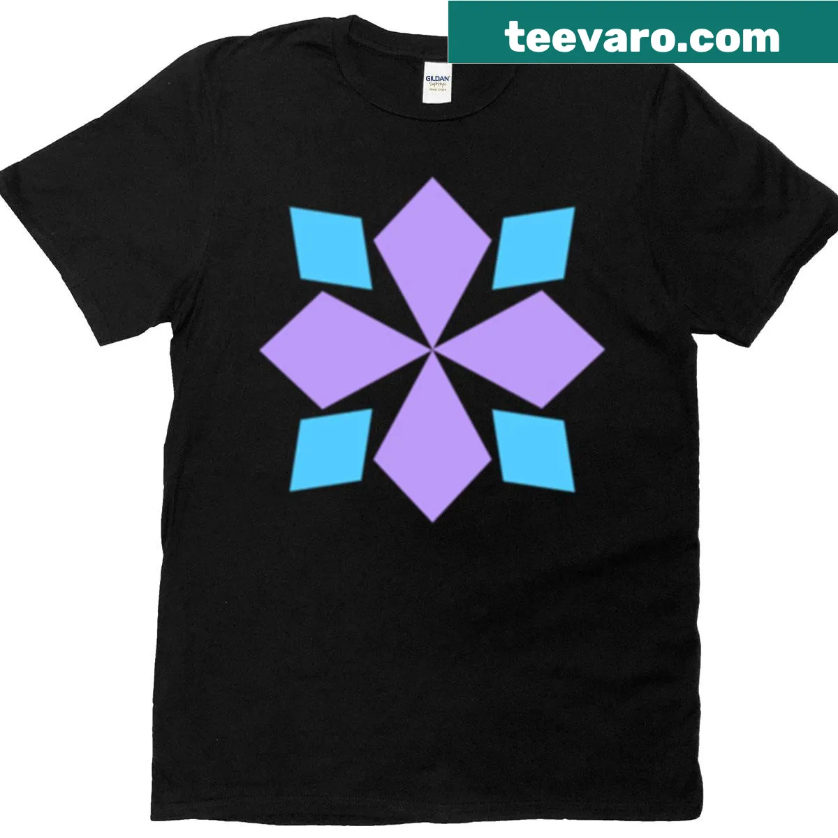 Abstract lilac and blue design T-shirt with intricate pattern — on a men's t-shirt