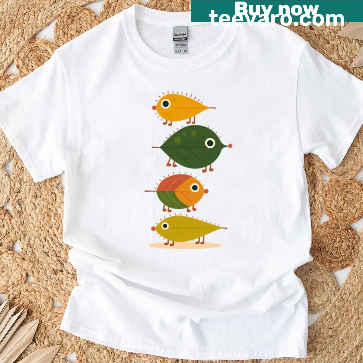 Cute autumn critters and leaves in a nature illustration t-shirt — on a men's t-shirt