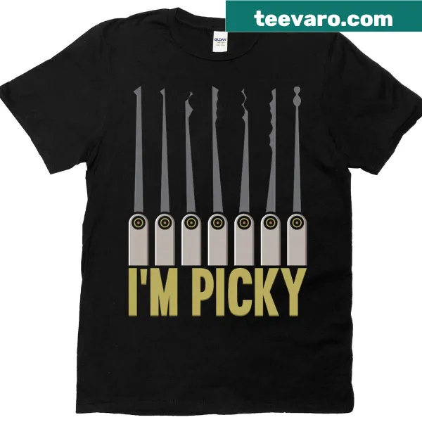 Proud locksmith T-shirt featuring 'I'm Picky' graphic for professionals.