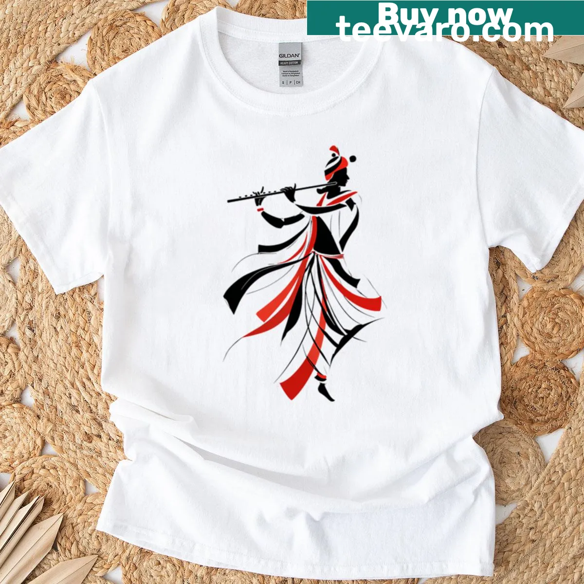 T-shirt featuring Lord Krishna in a serene digital art design — on a men's t-shirt
