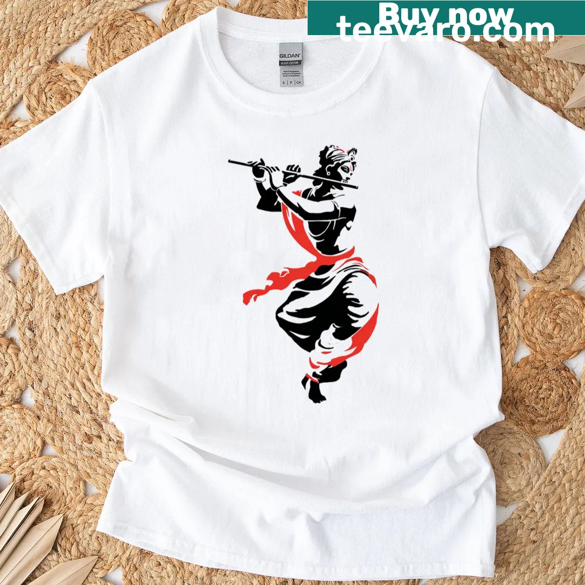 Digital art T-shirt of Lord Krishna playing the flute — on a men's t-shirt