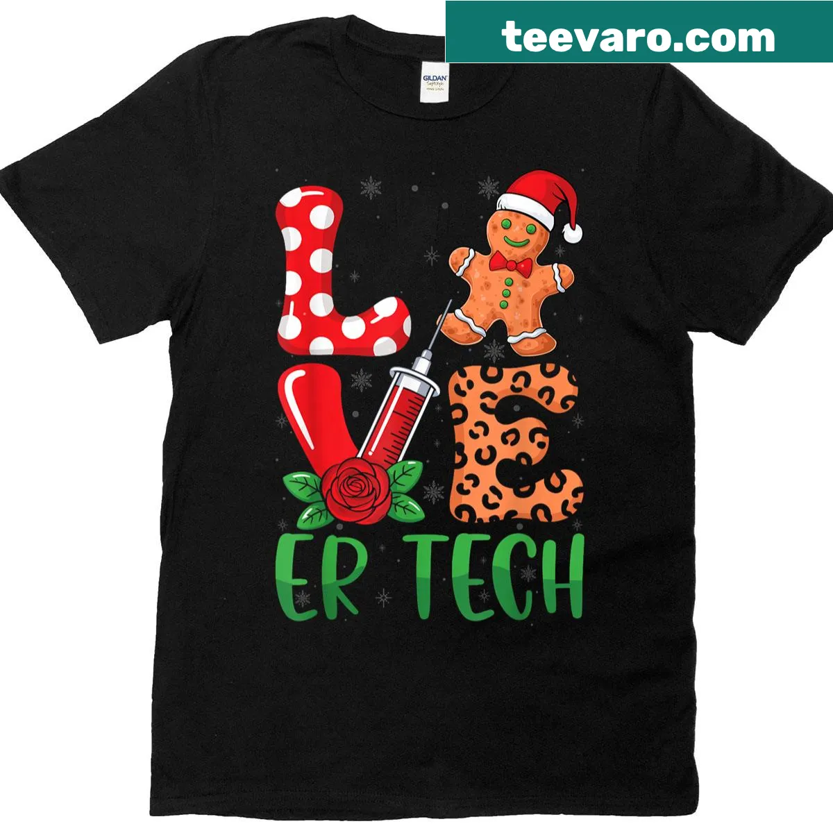 Cute Christmas nurse t-shirt with gingerbread design — on a men's t-shirt