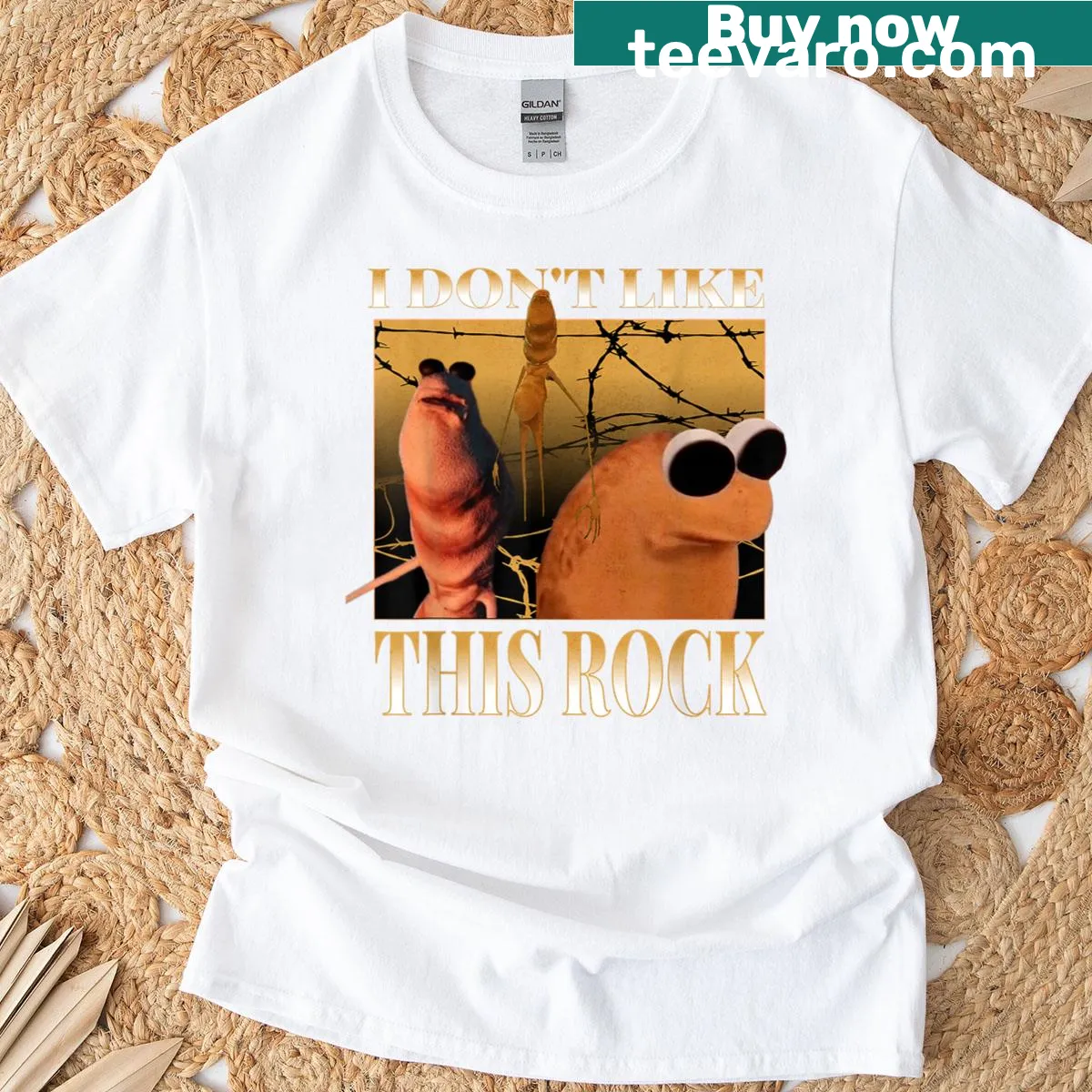 Illustrated T-shirt featuring Marcus the Worm meme — on a men's t-shirt