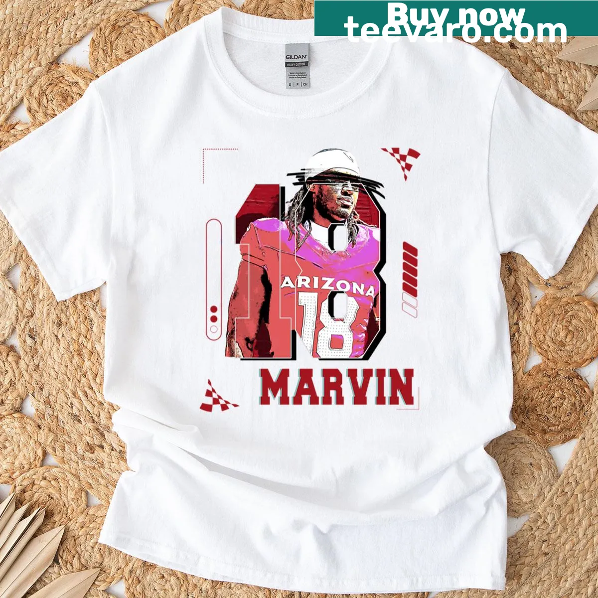 Illustration of football player Marvin Harrison Jr in action — on a men's t-shirt