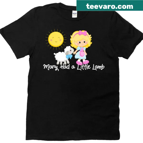 Illustrated t-shirt depicting characters from 'Mary Had A Little Lamb' nursery rhyme