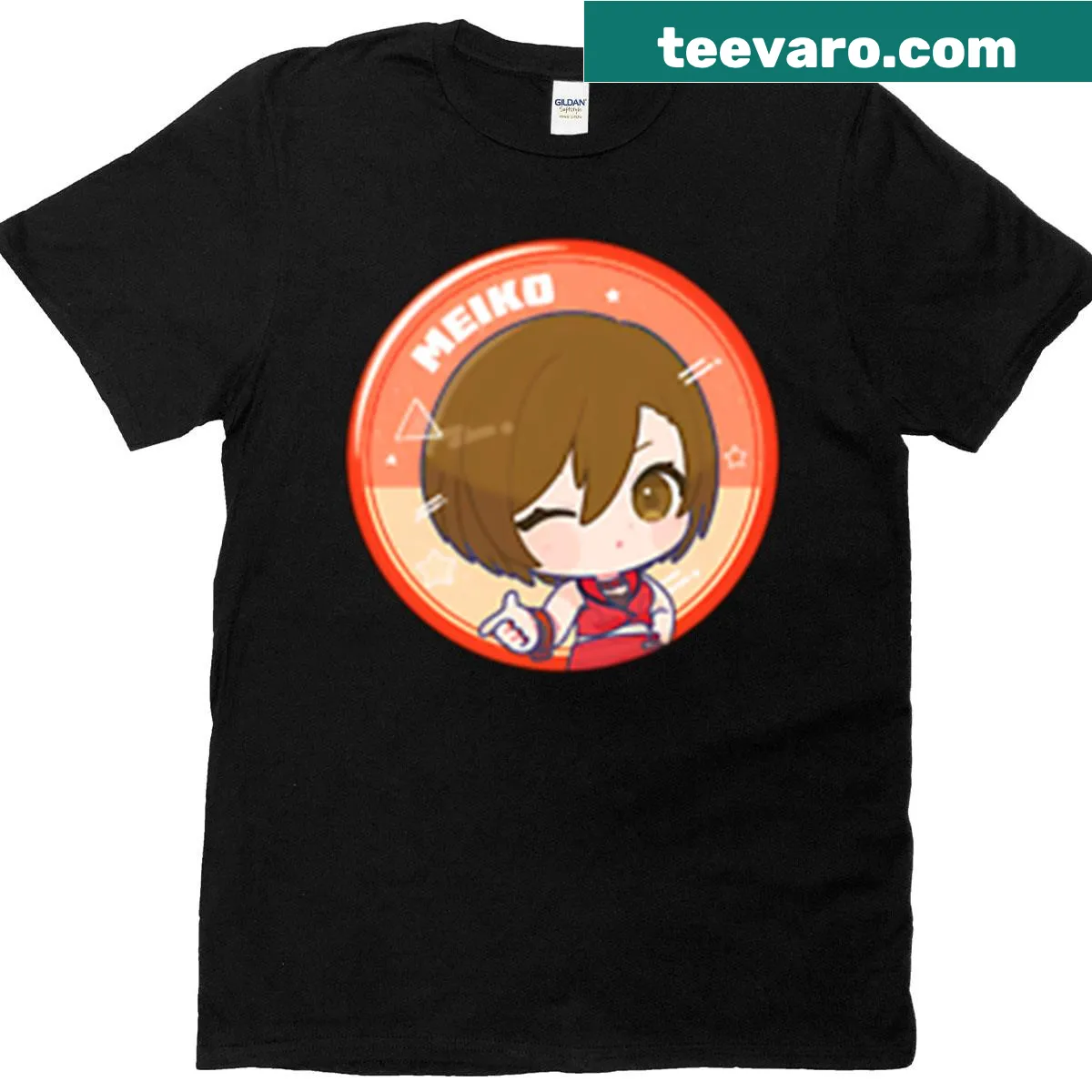 Illustrative design of Meiko from Vocaloid on a t-shirt — on a men's t-shirt