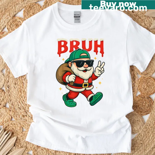 Playful Santa Claus graphic with 'Merry Christmas Bruh' text for a festive vibe