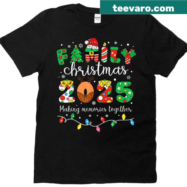 Festive T-shirt with Christmas lights and Santa hat illustration