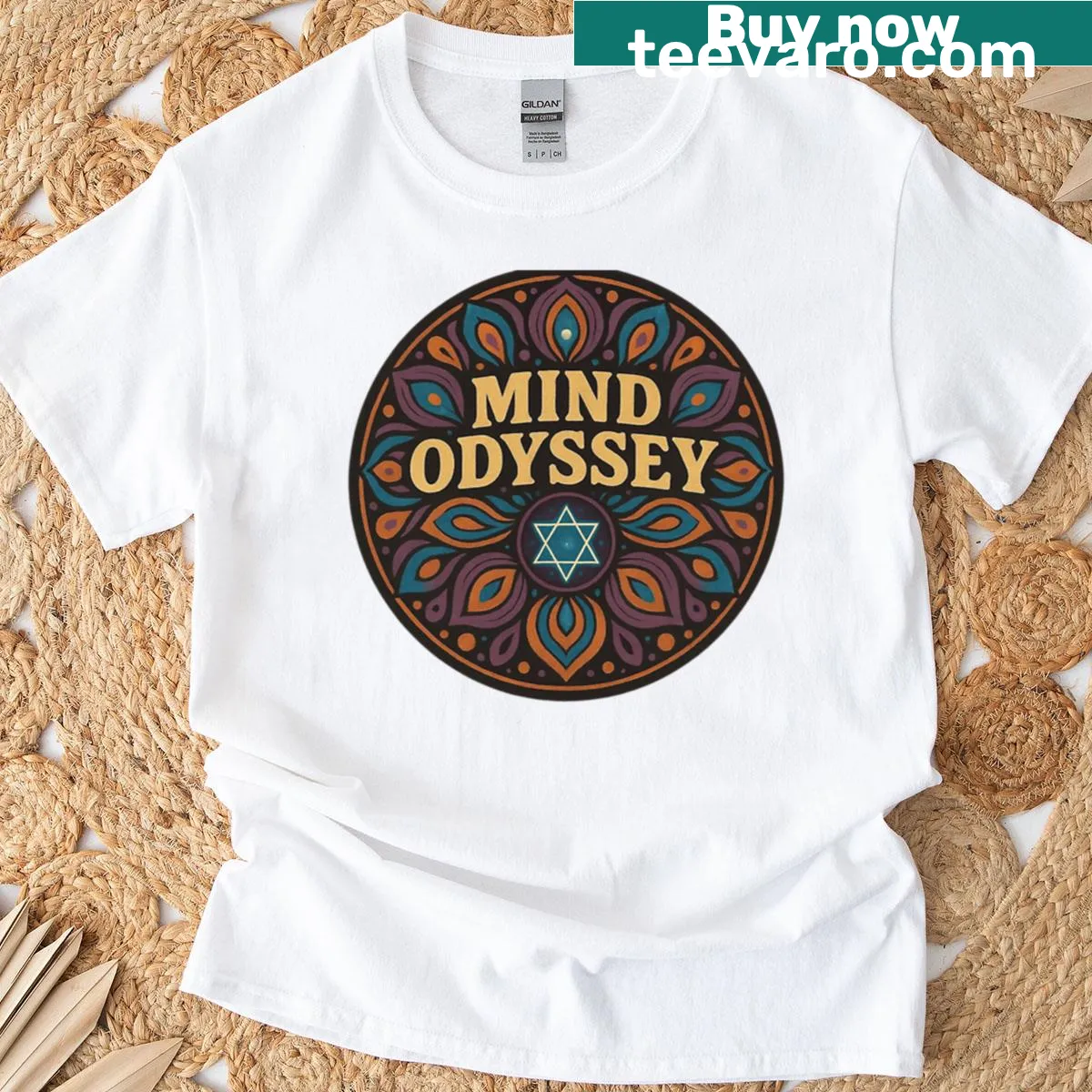 Cosmic-themed T-shirt representing psytrance energy — on a men's t-shirt