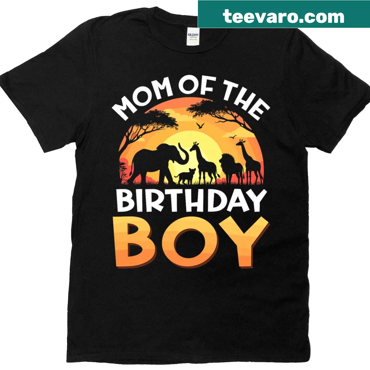 Mom of the Birthday Boy t-shirt with safari zoo animals illustration — on a men's t-shirt