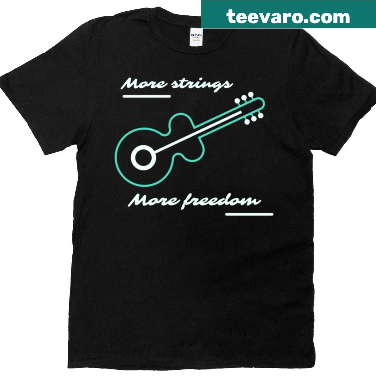 Inspirational t-shirt featuring guitar artwork and motivational phrase — on a men's t-shirt