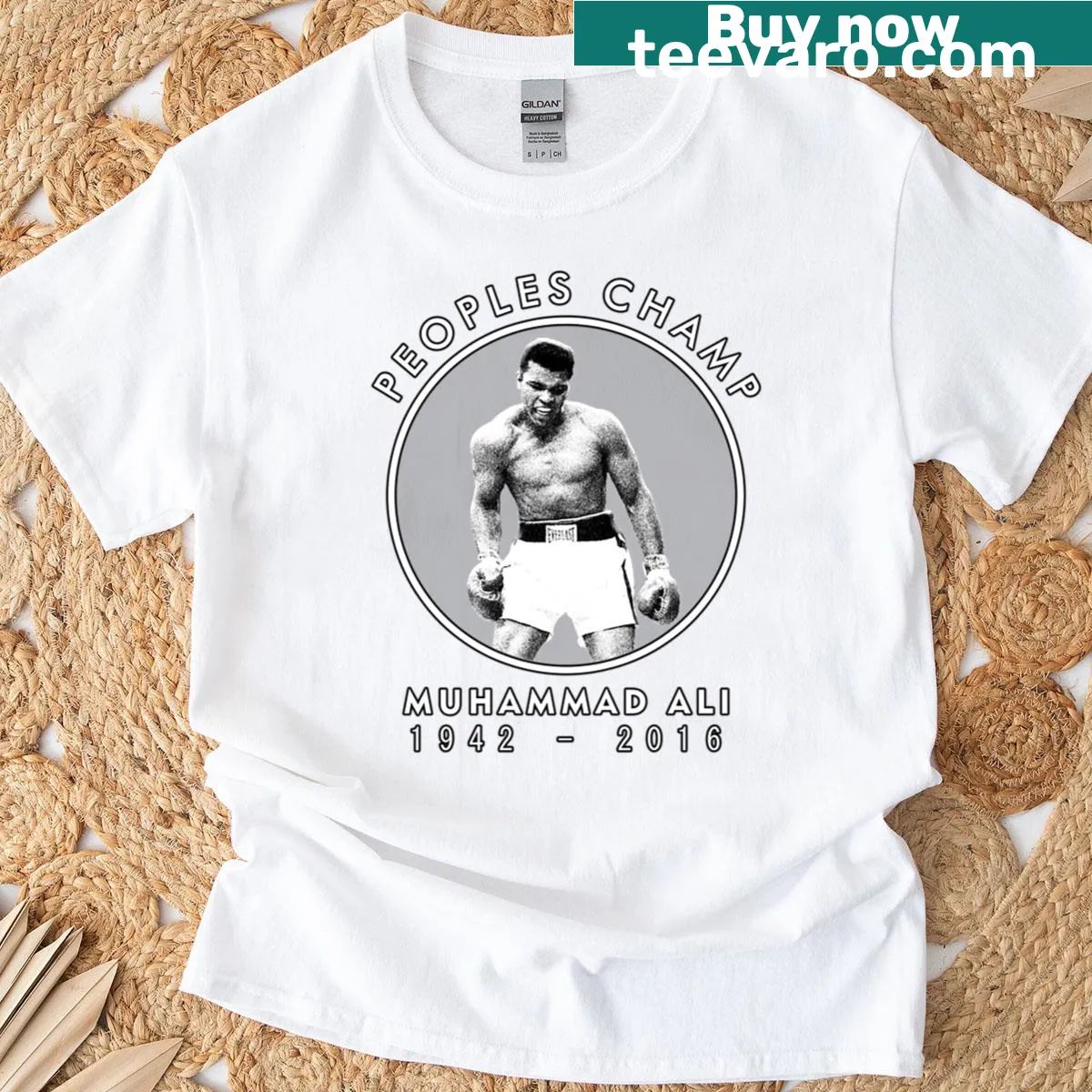 Muhammad Ali tribute T-shirt with iconic illustration — on a men's t-shirt