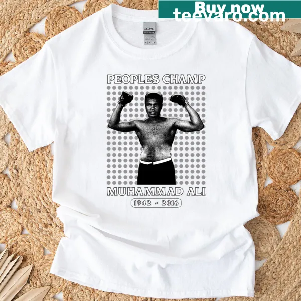 Illustrated T-shirt showcasing Muhammad Ali in a powerful pose.