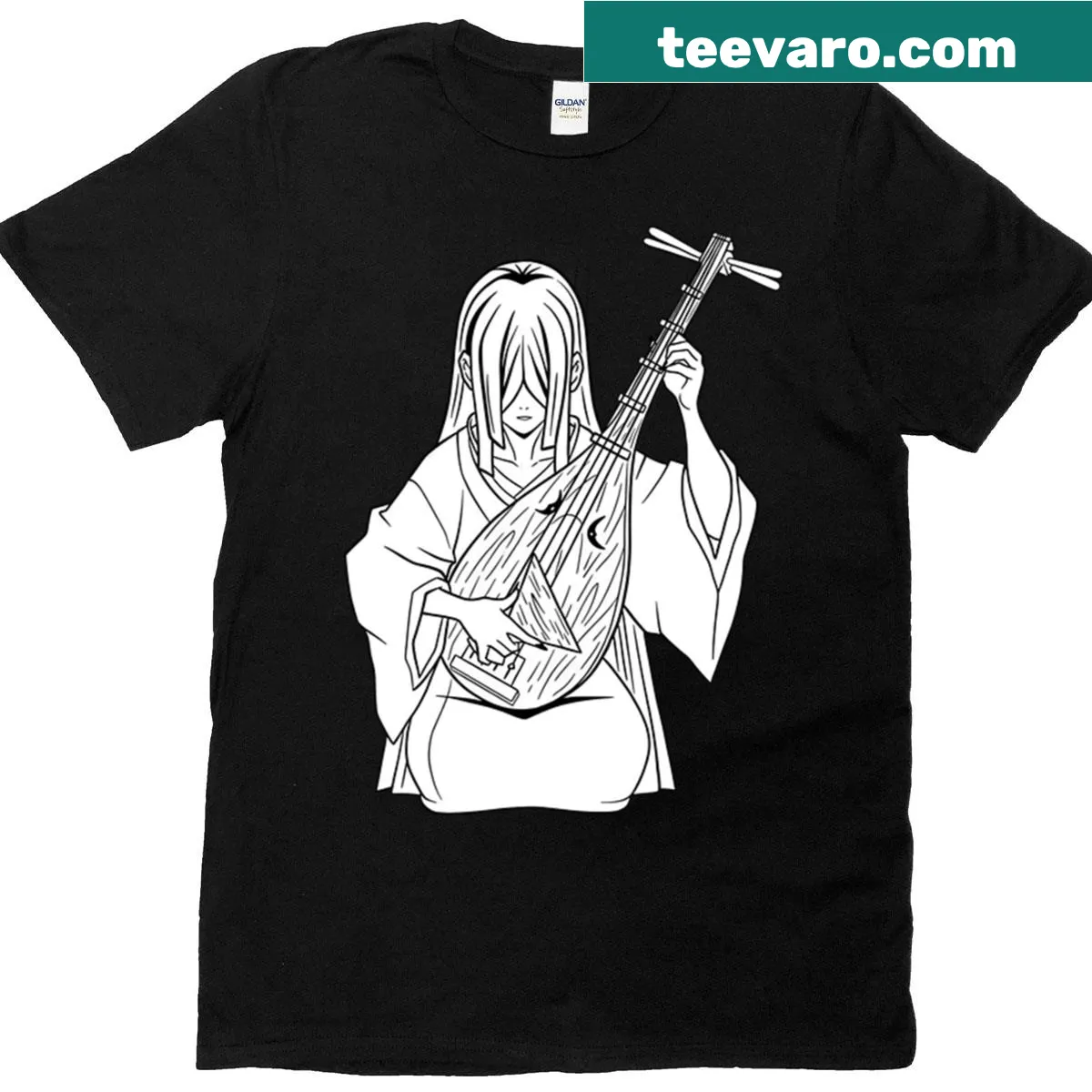 Illustrated Music Demon T-shirt featuring musical elements — on a men's t-shirt