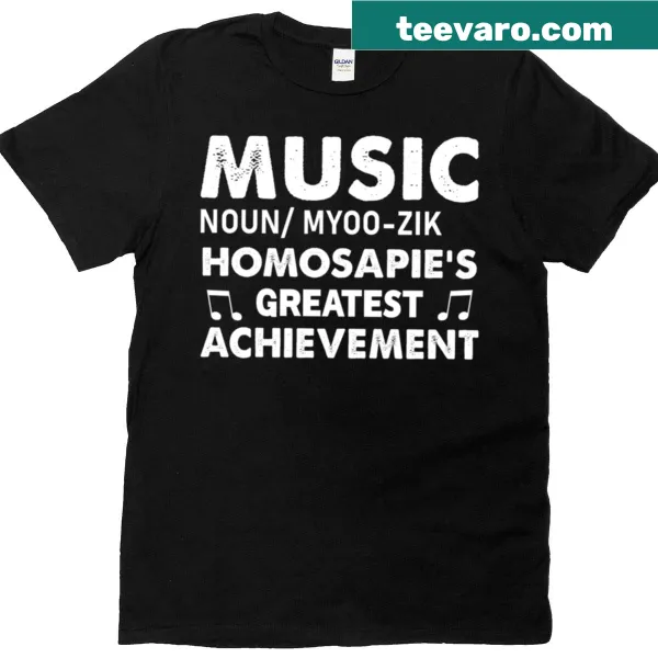 Minimalist t-shirt featuring the definition of music in bold typography