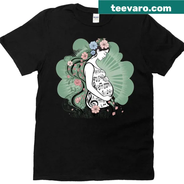 Musical Pregnancy t-shirt with floral motherhood illustration