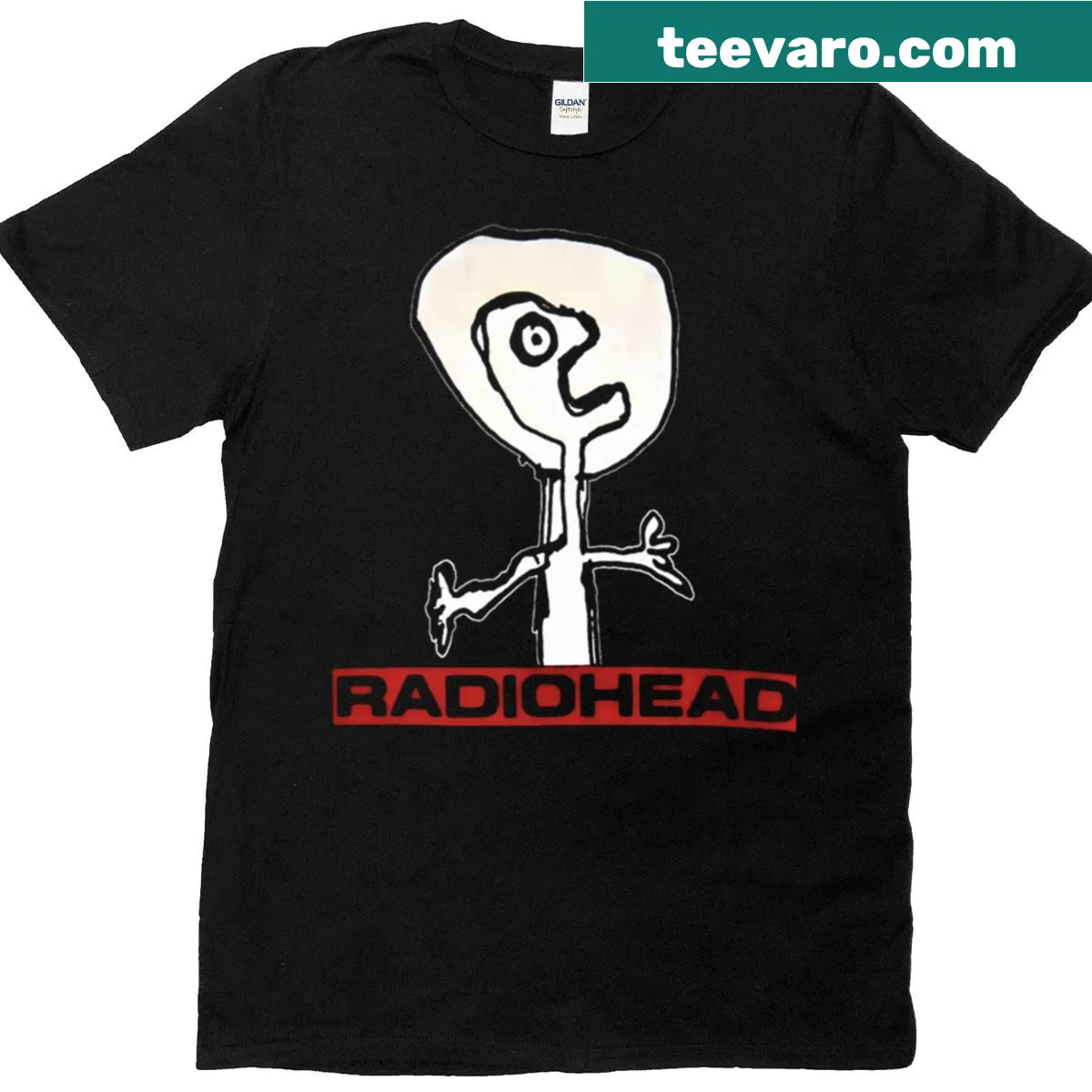 Typographic Radiohead t-shirt for music fans — on a men's t-shirt